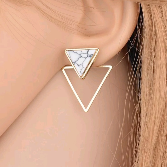 REI Jewelry - Fashion Golden Marble Triangle Stud Earrings